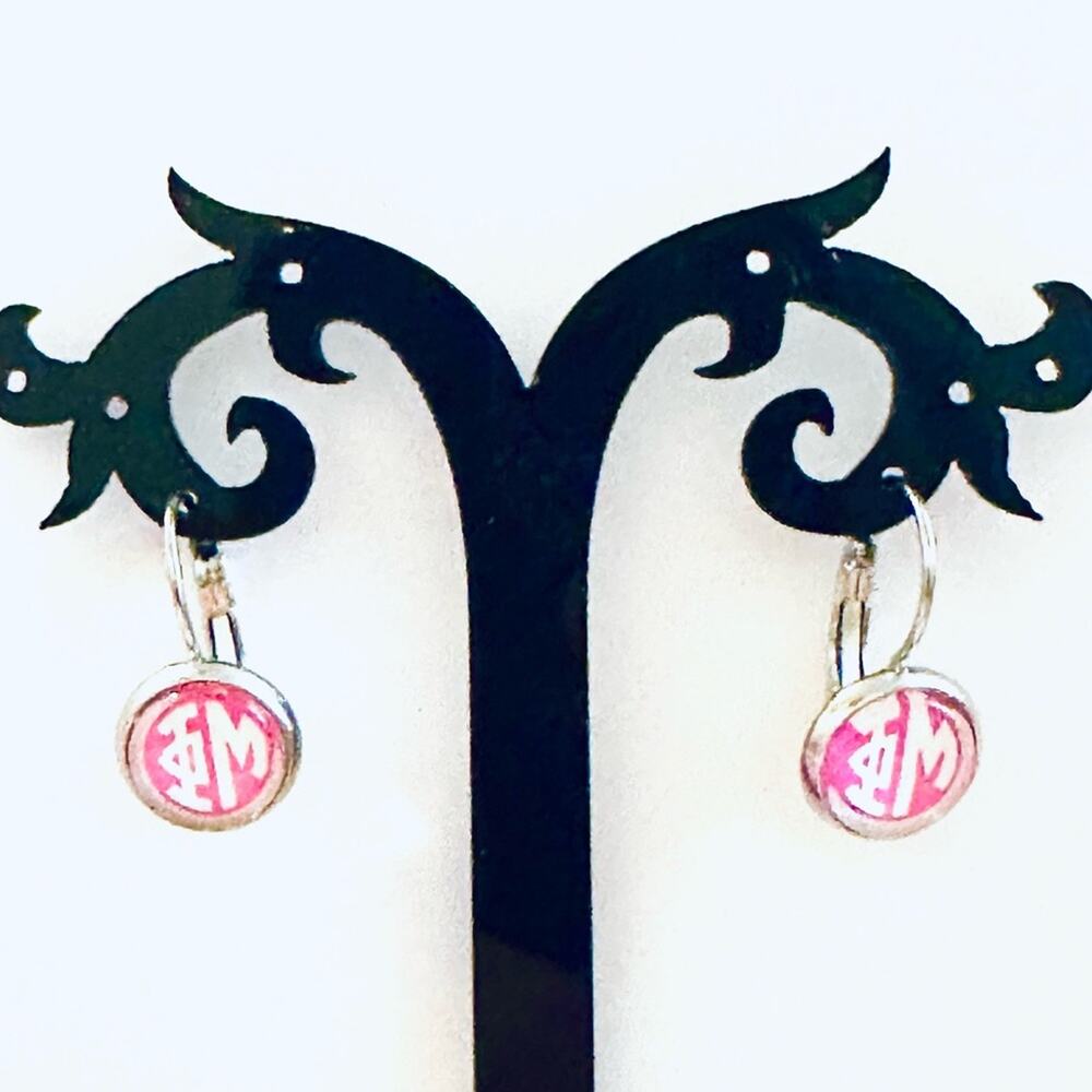 Phi Mu Silver Pink Drop Earrings